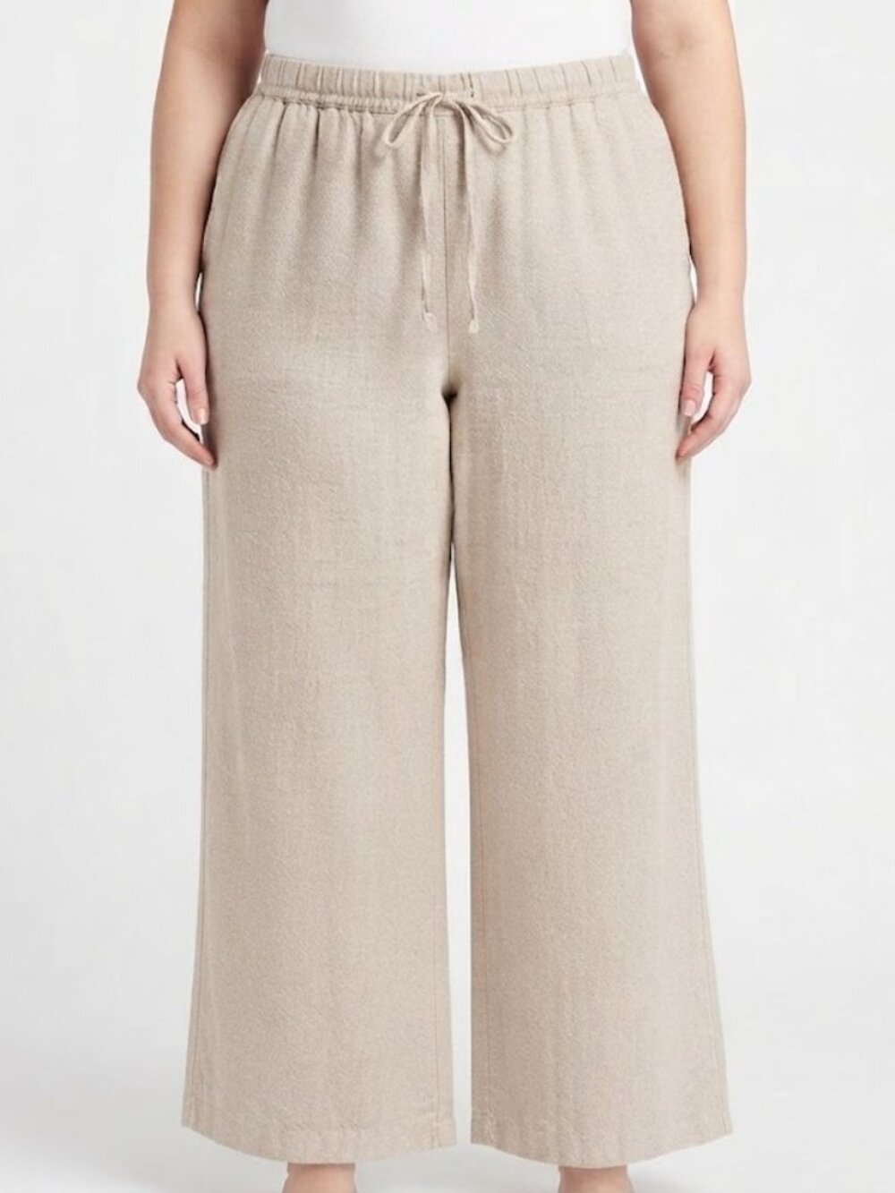 Beige Wide Leg Linen-Blend Pants